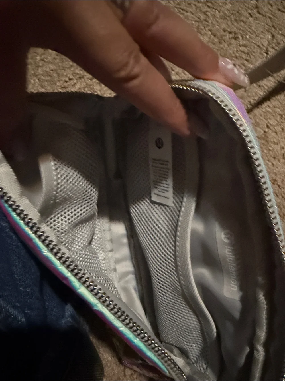 Holographic Iridescent Crossbody Phone Pouch - Silver Strap